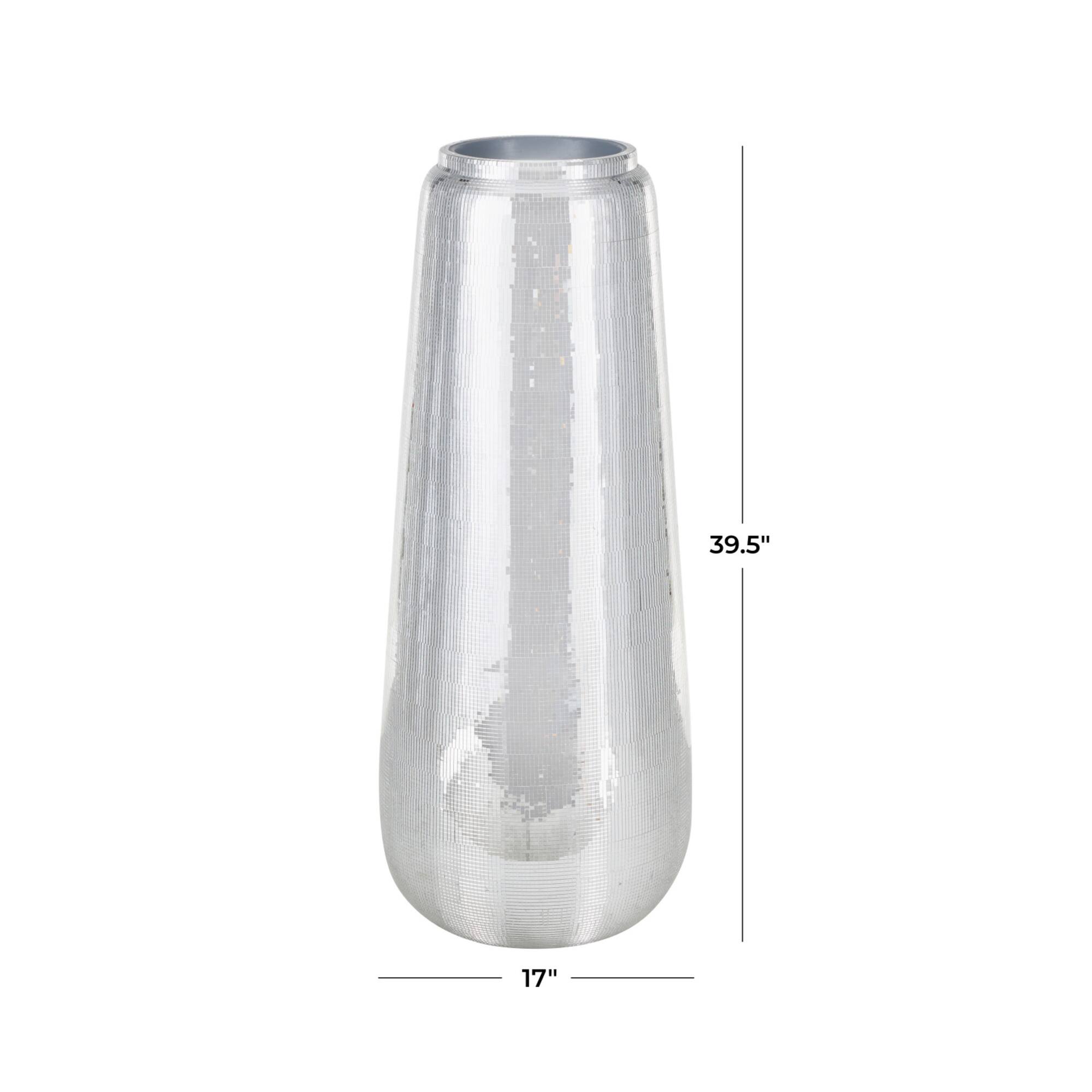 40" Silver Fiberglass Mosaic Floor Vase with Blue Interior,